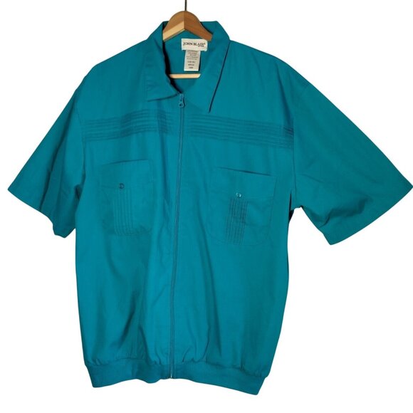 John Blair Other - John Blair Shirt Mens Large Turquoise Blue Full Zip Up Vintage Grandpa Pleated